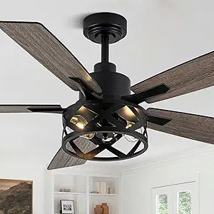 52 Inch Farmhouse Ceiling Fan with Light and Remote Industrial Ceiling Fan Quiet and Reversible DC Motor Rustic Caged Chandelier Fan for Living Room Bedroom Patio