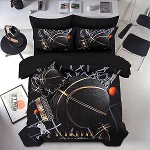 A Nice Night Comforter Set,6 Piece Bed-in-a-Bag with Comforter & Sheet Sets,Basketball Court with Sportsman Slam Dunk Printing for Kids Teen Boys,Queen