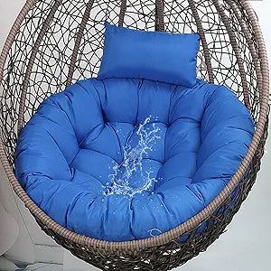 Wicker Egg Chair Cushions Replacement with Removable Cover Outdoor Waterproof Blue Hanging Basket Chair Cushion for Proch Patio Backyard 45x45*4inch