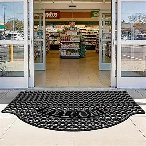 31x 47 Black Non Slip Waterproof Welcome Rubber Door Mat with Holes, Outdoor Rubber Mats with Drainage for Entrance, Patio, Garage, Restaurant and Bar, Commercial Floor Mats Outdoor that Drain Water