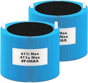 411i/411a Max Replacement Filter Compatible for Blueair Blue Pure(Not for 411/411Auto&mini/411+), Powerful Particle Dust Dander Filter&Odor Smoke Activated Carbon Filter for Home, #F4MAX, Blue, 2 Pack