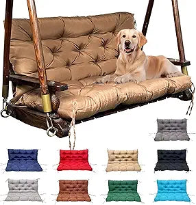 Porch Swing Cushions Replacement: Waterproof 2-3 Seater Patio Bench Cushion with Backrest Ties - 4 Inch Thickened Swing Seat Cushion for Garden Backyard Outdoor Furniture
