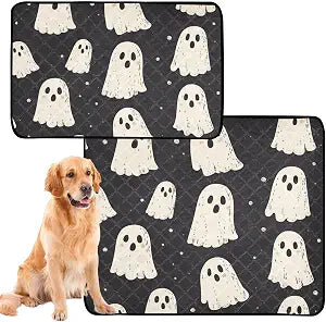 Cute Halloween Ghost Blacck Washable Pee Pads for Dogs Reusable Puppy Pad Super Absorbent Non Slip Lightweight Protect Pet Pads Couch Playpen Housebreaking 2Pack Medium and Large