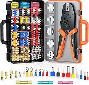 Preciva 6 PCS Crimping Tool Set with 395 PCS Connectors, Ratcheting Wire Crimper Tool for Heat Shrink,Insulated Connectors,Open Barrel,Circlip Terminals,Tube Terminals,Solar