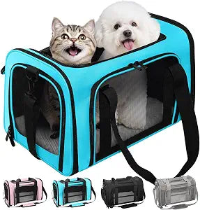 Soft-Sided Cat Carrier Expandable Pet Carrier Airline Approved Mesh Travel Carrier Up to 22lbs for Cats Small Dogs Collapsible Escape-Proof with Shoulder Strap Washable (20x13x13 Blue)