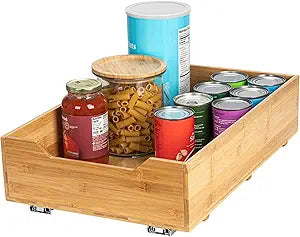 Household Essentials Glidez Bamboo and Steel 1-Tier Pull-Out/Slide-Out Storage Organizer, 14" Wide, Natural