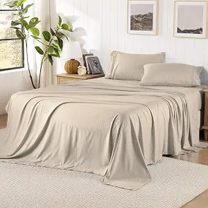 ROSE&RISY Khaki Sheets Full Sheet Set, Pre-Washed Brushed Cotton-Like Microfiber, 3 Pcs Soft Breathable Sheet Set Twin,Fade Resistant, Includes 1 Fitted, 1 Flat, 2 Pillowcases (Khaki, Full)
