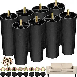 TURSTIN 16 Pack 6 Inch Plastic Furniture Legs with M8 T-Nuts Screws Tapered Sofa Couch and Chair Legs Replacement Furniture Legs for DIY Projects Sofas Coffee Tables Dressers Beds