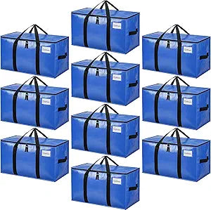 BAGAIL Heavy Duty Moving Bags with Strong Handle, Extra Large Moving Boxes, Storage Tote for Clothes, College Moving Supplies(Blue, 10 Pack)