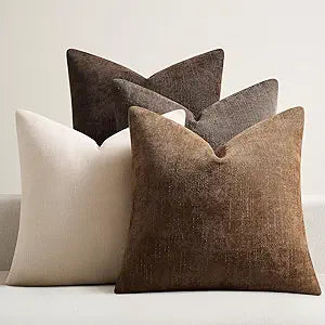 Pack of 4 Throw Pillow Covers 20x20 Inch Chenille Textured Neutral Brown Soft Pillow Covers Solid Decorative Farmhouse Cushion Covers Home Boho Western Decor for Couch Sofa Bed Living Room