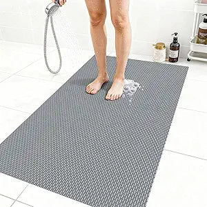 Extra Large Non-Slip Shower Mat, Fast-Dry PVC Bath Stall & Tub Mat, Drain-Hole Design,for Shower Stall Tub for Elderly/KidsNon Slip Bathroom Safety AccessoryGray 32"x58"