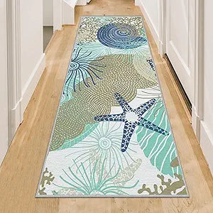 Tritard Coastal Runner Rug 2x6 Nautical Kitchen Hallway Rugs Beach Themed Non-Slip Indoor Floor Mat Machine Washable Rugs Carpet for Bathroom Living Room Bedroom Laundry Room Entryway, Navy