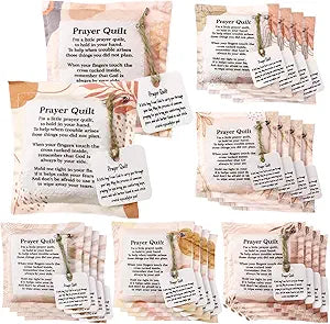 Tudomro 28 Pcs Mini Prayer Quilt with Cross Inside Bulk Easter Christian Gifts Vintage Scripture Morandi Color Squares Pocket Prayer Quilt for Women Pastor Appreciation