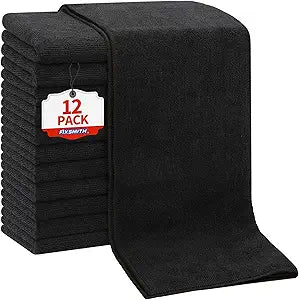 FIXSMITH Salon Towels 12 Pack, Black Microfiber Hair Towels (16 x 27 in)