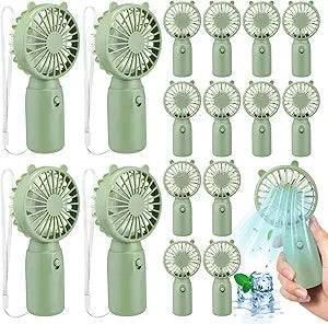 Glooglitter 16 Pcs Mini Portable Fans Bulk Handheld Battery Operated Fan with Lanyard, Cooling Lightweight Pocket Personal Fans for Wedding Birthday Summer Outdoor Travel Use (Sage Green)