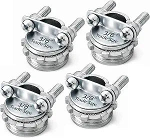 (4 PACK) Airmont Products 3/8 Inch Clamp Type NM Cable Connector, Zinc Die Cast Connector for Electrical Boxes, Fits 1/2'' Knockout, For Non-Metallic NM Cable, Secure Strain Relief, UL Listed