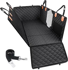 PETICON Back Seat Extender for Dogs, Hard Bottom Pet Seat Cover - Supports 400lbs, Waterproof Rear Seat Cover with Mesh Window for Ford/GMC/Chevrolet/Toyota/RAM Crew Cab Trucks&Full-Size