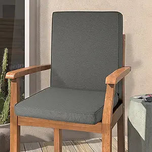 Magpie Fabrics Outdoor/Indoor High Back Square Corner Chair Cushion with Handle & Ties, Waterproof for Home Garden Balcony Patio Beach Swimming Pool, 45"x20"x3", Dark Grey