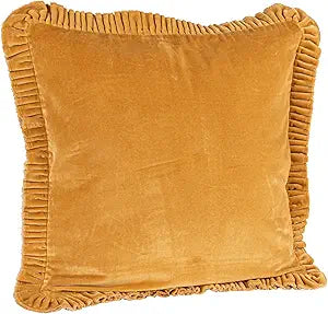 Creative Co-Op Velvet Ruffled Square Pillow, Mustard
