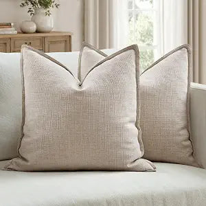 MIULEE Euro Sham Pillow Covers for Bed 26x26, 2 Pack Oatmeal Linen Thick & Textured Decorative Throw Pillow Covers, Neutral Cushion Cases, Modern Farmhouse Home Decor, No Filling