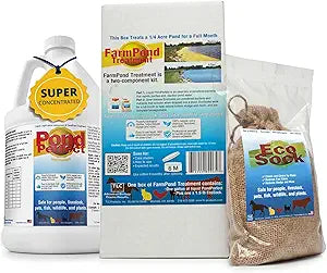 TLC Farm Pond Treatment  PondPerfect Liquid & EcoSock Dual System, Pond Bacteria for Larger Outdoor Ponds  1 Box Treats Up to 1/4 Acre  1 Gallon + 1 EcoSock