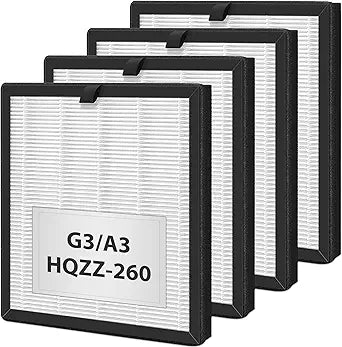 4 Pack G3 A3 Replacement Filter for AMEIFU G3 Sferf-30(FXAP2W) Air Cleaner Puri-fier. Compatible with VEWIOR A3 A3N Filter. for Tailulu HQZZ-260. 3 Stages True HEPA Air Cleaner Filter.