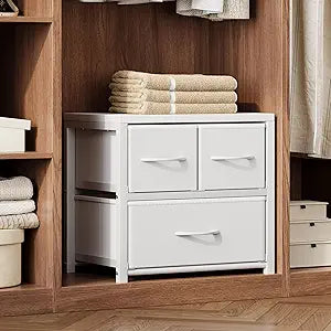 Homeiju Stackable 3-Drawer Fabric Dresser with Waterproof Wood Top  Closet Drawers & Storage Drawers for Bedroom, Modern Metal Frame Design (2 Tier-1 Pack)