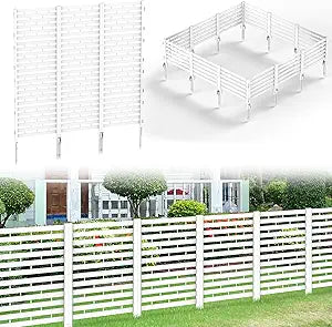 Fence Privacy Screen 12 Pack Garden Fence Panels Plastic Dog Fence Outdoor No Dig Fencing with Stakes Air Conditioner Trash Can Pool Equipment Enclosure for Outside Backyard Patio, White