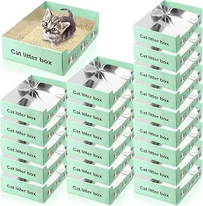 SiliFine 20 Pack Disposable Litter Boxes for Cats, Large 15 x 12 x 5 Inch, Waterproof Kitten Litter Box Lightweight Foldable, Portable Travel Kitty Tray for Pets(Green)
