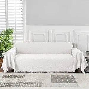 MEETSKY White Sofa Covers for 3 Cushion Couch Couch Cover L Shape Sectional Couch Covers for Dogs Sofa Slipcovers Washable Luxury Bed Blanket Furniture Protector for Pets(XX-Large: 91" x 134", White)