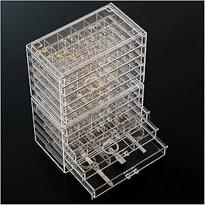 ProCase Acrylic Earrings Holder Organizer Box, Large Clear Earring Jewelry Storage Transparent Stackable Drawers Jewelry Display for Earring Ring Bracelet -Clear, 10 Layers
