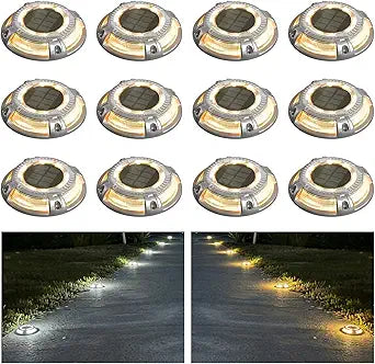 addlon Solar Dock Lights Outdoor 12 Pack, 2 Color Modes LED Deck Marine Waterproof Driveway Marker Lights for Step Sidewalk Stair Garden Pathway Walkway Yard (Warm White/Cool White)