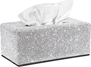 Sumnacon Tissue Box Cover Bling Tissue Box for Bathroom Sparkling Rectangular Tissue Box Holder with Magnetic Gorgeous Tissue Holder for Table Countertop Decorative Tissue Cover for Home Office Car