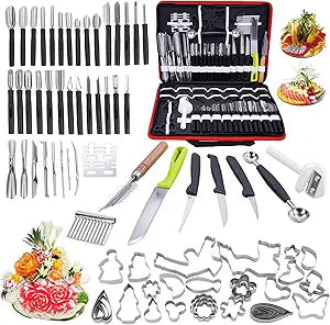 80-Piece Stainless Steel Fruit Carving Tools Set - Professional Watermelon Carving Knife Kit with Ergonomic Handles & Portable Case, Durable Fruit Cutting Tools for Culinary Arts, Sculpting, Peeling