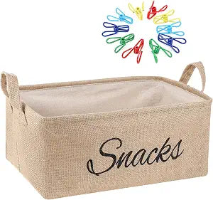 Newtay 17 Pcs Snack Basket Sets with 16 Pcs 2 Inch Clips, Khaki Burlap