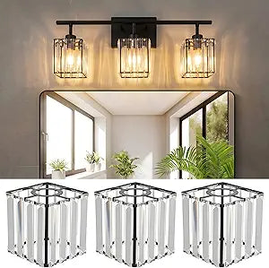 Teenyyou 3 Pcs Crystal Bathroom Vanity Light 3 Lights E26/E27 Base Modern Short Wall Light Cover over Mirror 1.65" Top x 4.7" Dia. x 4.7" H Lampshade Replacement for Bedroom Bathroom Vanity