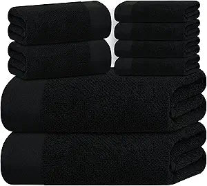 Tens Towels Pack of 8 Popcorn Textured Luxury Towels Set, 2 Extra Large Bath, 2 Hand, 4 Washcloths, 100% Cotton, Plush Hotel Quality, Super Absorbent, Perfect for Your Bathroom, Black