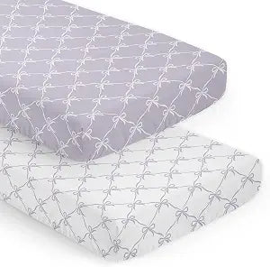 Sweet Jojo Designs 2-Piece Baby Crib Sheets Set (Purple and White Bows) for Girls, Infant Nursery, Toddler Room - Fitted, Standard Size (Lavender Bow for Shabby, Ballet, Ballerina Princess Collection)