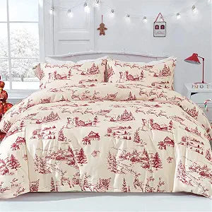 Yiran Red Christmas Duvet Cover Set King Size, Christmas Bedding Set