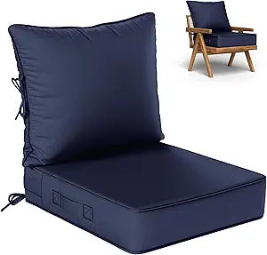 Outdoor Seat Cushion Set 22 L  24 W  5 H Inch Waterproof & Fade Resistant Patio Furniture Cushions with Removable Cover with Handle and Straps for Sofa Chairs, Chairs, Navy Blue