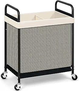 STORAGE MANIAC Rolling Laundry Hamper with Wheels 2-Section Laundry Sorter Rolling Laundrys Basket on Wheels with Removable Bag Clothes Hamper Laundrys Organizer Cart Bathroom Bedroom 100L Beige