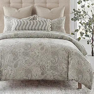MOVE OVER 100% Cotton Duvet Cover Set King Size, Boho Paisley Bedding Set with Zipper Closure & Corner Ties, Soft Breathable Khaki Paisley Floral Duvet Cover for All Seasons