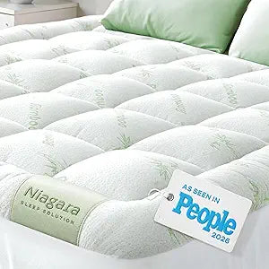 Niagara Sleep Solution Ultra Soft Queen Size Mattress Topper - Rayon Derived from Bamboo Pillow Top Mattress Pad for Back Pain Relief - Naturally Cooling for Hot Sleepers, Green