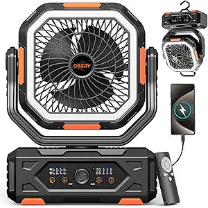 OGERY Portable Fan Rechargeable, 30000mAh Camping Fan for Tent, RV & Outdoor with Up to 322H Runtime, Battery Powered Fan with Remote, LED Lantern, Stepless Speed, Auto Oscillation, Camping Gear