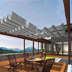 Patio 3'W x 16'L Pergola Shade Cover Retractable Canopy Replacement, Outdoor Pergolas Fabric Covers for Patio, Sun Shades Cloth with Slide-On Wire Cable for Deck Gazebo Backyard, Light Grey