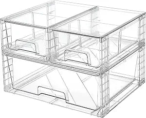 Vtopmart 3 Pack Stackable Storage Drawers, Easily Assemble Acrylic Bathroom Undersink Organizers,Clear Plastic Storage Bins for Closet,Cabinet,Pantry,Medicine Organization