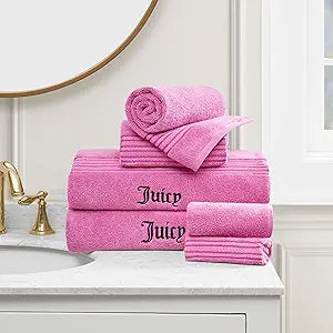 Juicy Couture Alyssa Luxurious 6 Piece Bath Towel Set - (2) Bath Towels, (2) Hand Towels, and (2) Washcloths - Hot Pink Premium Bathroom Towel Set