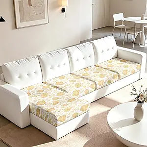 Couch Cushion Covers(4-piece Set) Pet Friendly Stretch Sofa Covers - Washable Universal Couch Cushion Protectors Anti-Scratch Furniture Slipcovers (White Background, 63" x 31" x 2")