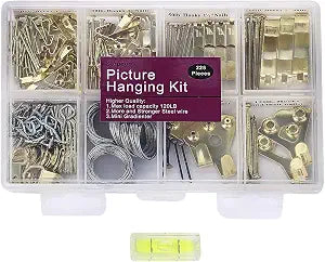 Picture Hangers, Picture Hanging Kit, 225pcs Heavy Duty Frame Hooks Hardware with Nails, Hanging Wire, Screw Eyes, D Ring and Sawtooth for Wall Mounting