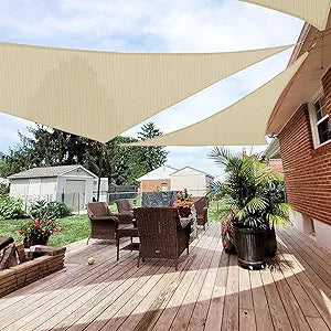 Patio Paradise 18' x 18' x 18' Sun Shade Sail Triangle Canopy Shade Cloth Fabric Sunlight Block Patio Pergola Cover HDPE Deck Awning for Outdoor Backyard Roof Shading, Beige